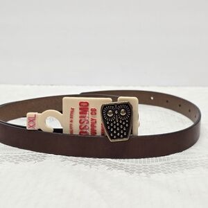Mossimo Genuine Brown Leather Owl Buckle Skinny Belt Women's XXL NEW
